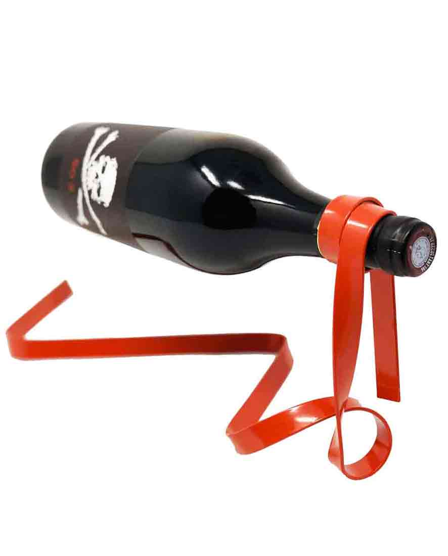 Accessoire porte bouteille vin ruban en métal rouge